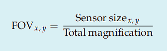 Calculation formula for the object field of view of a microscope